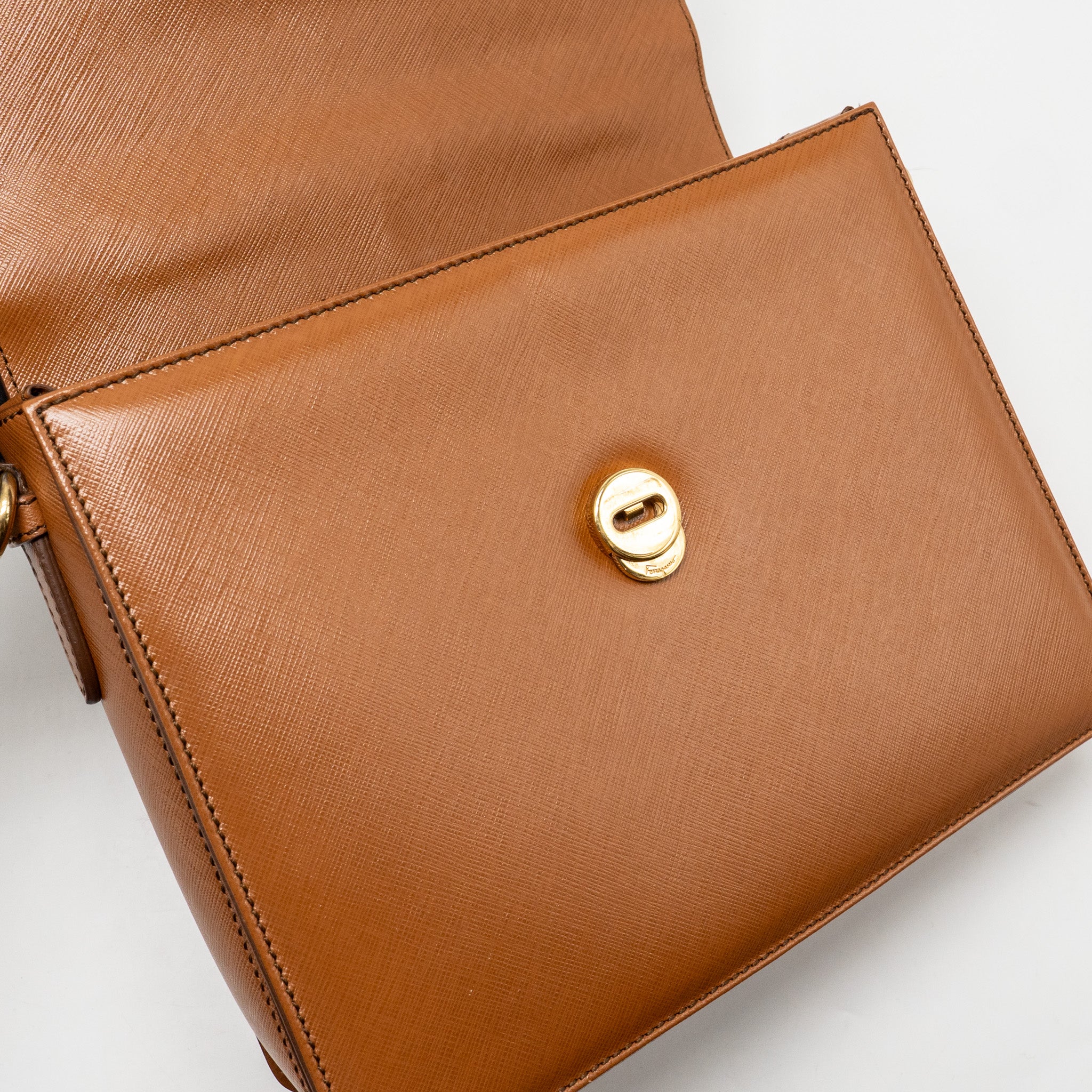 Salvatore Ferragamo Top Handle Gancini Bag Calfskin Tan GHW - Image 16