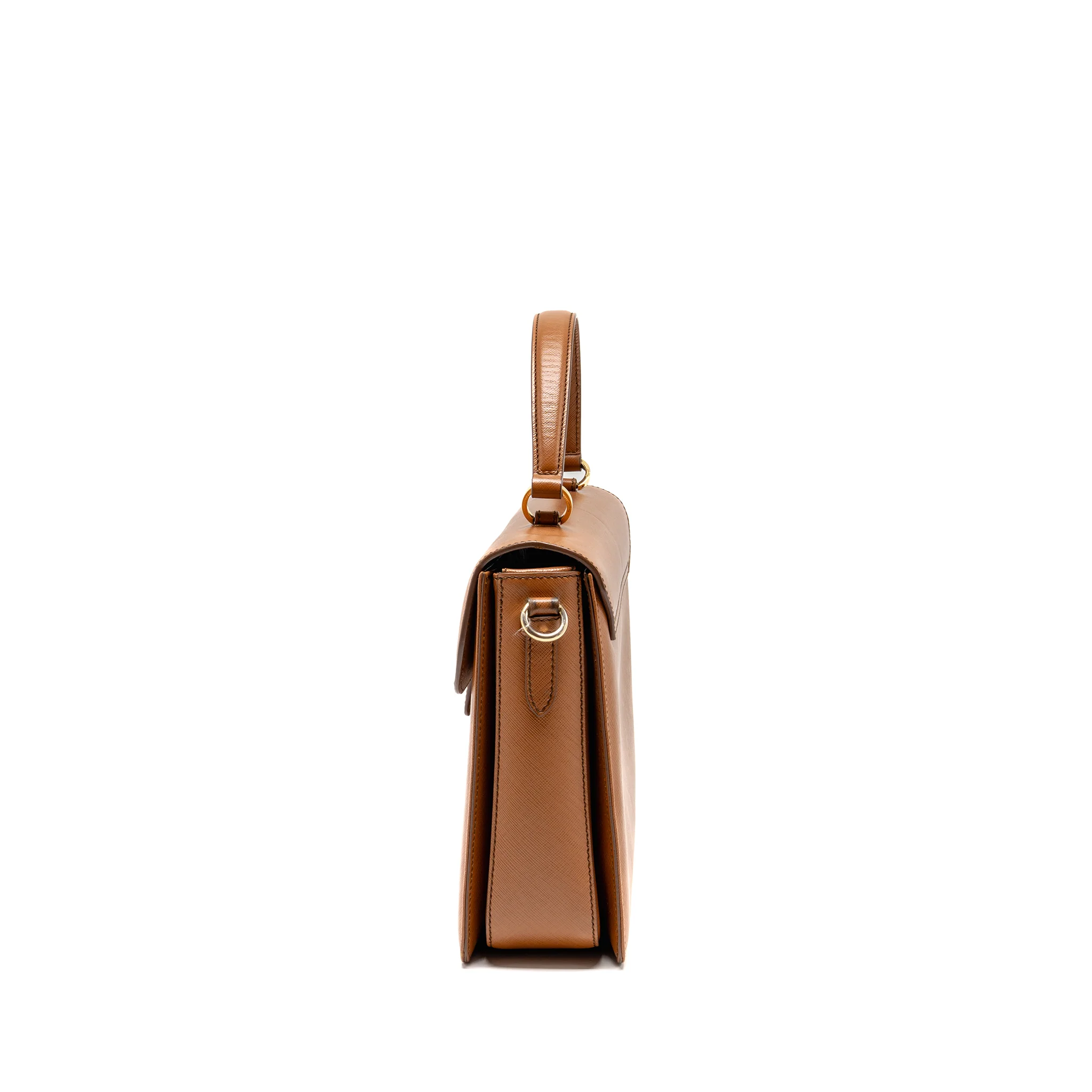Salvatore Ferragamo Top Handle Gancini Bag Calfskin Tan GHW - Image 4