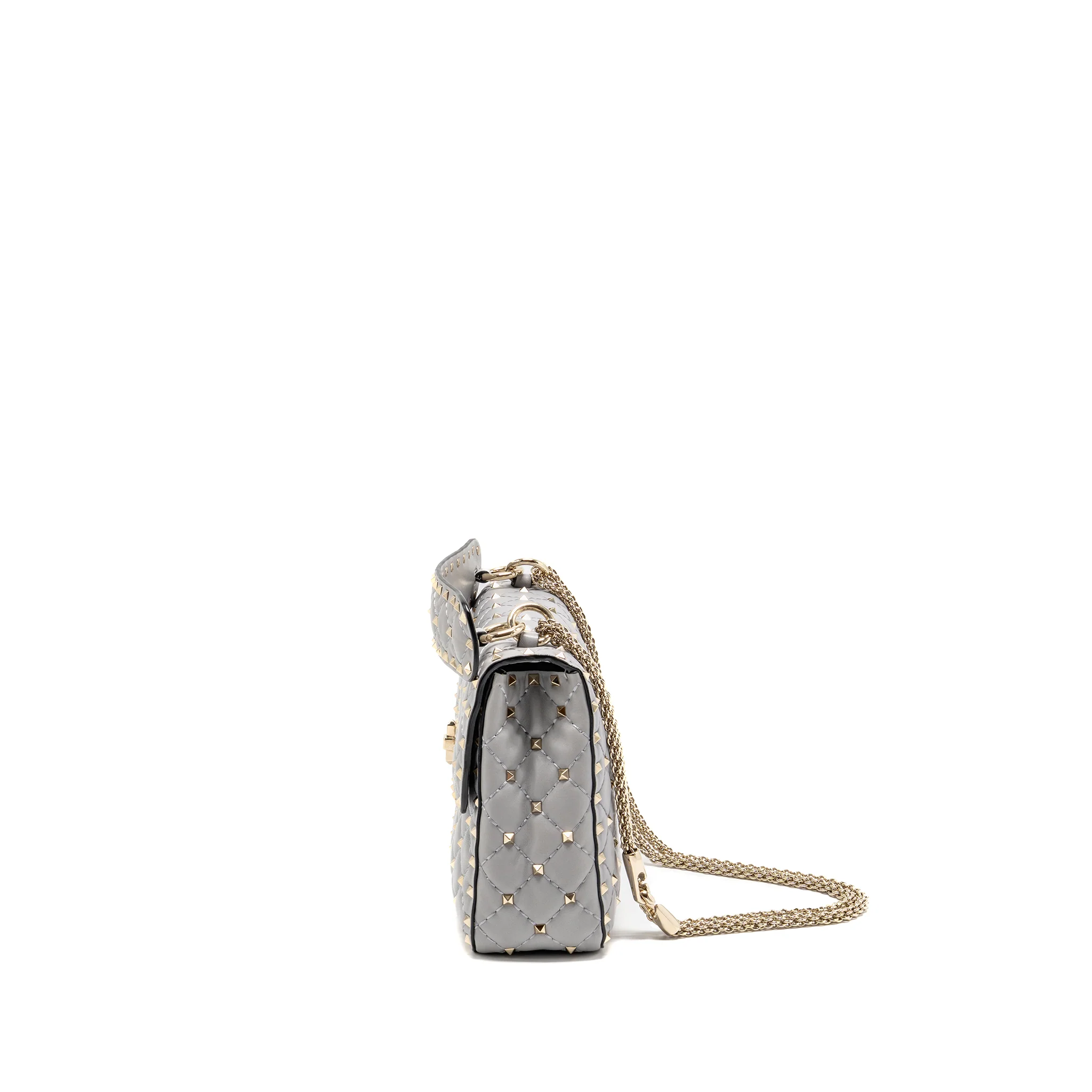 Valentino Medium Rockstud Spike Bag Lambskin Nappa Light Grey LGHW - Image 4