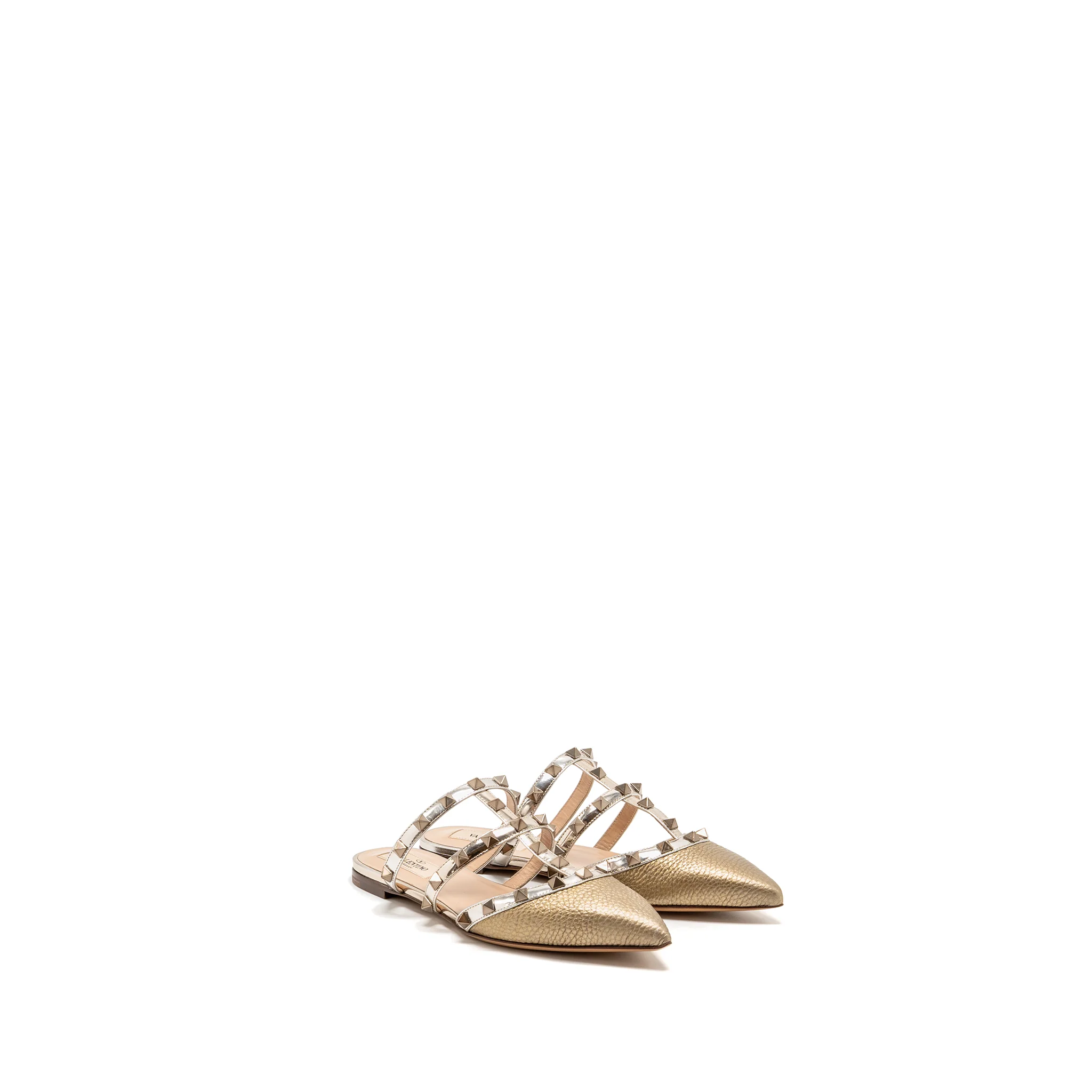 Valentino size 35 Garavani rockstud slippers calfskin gold