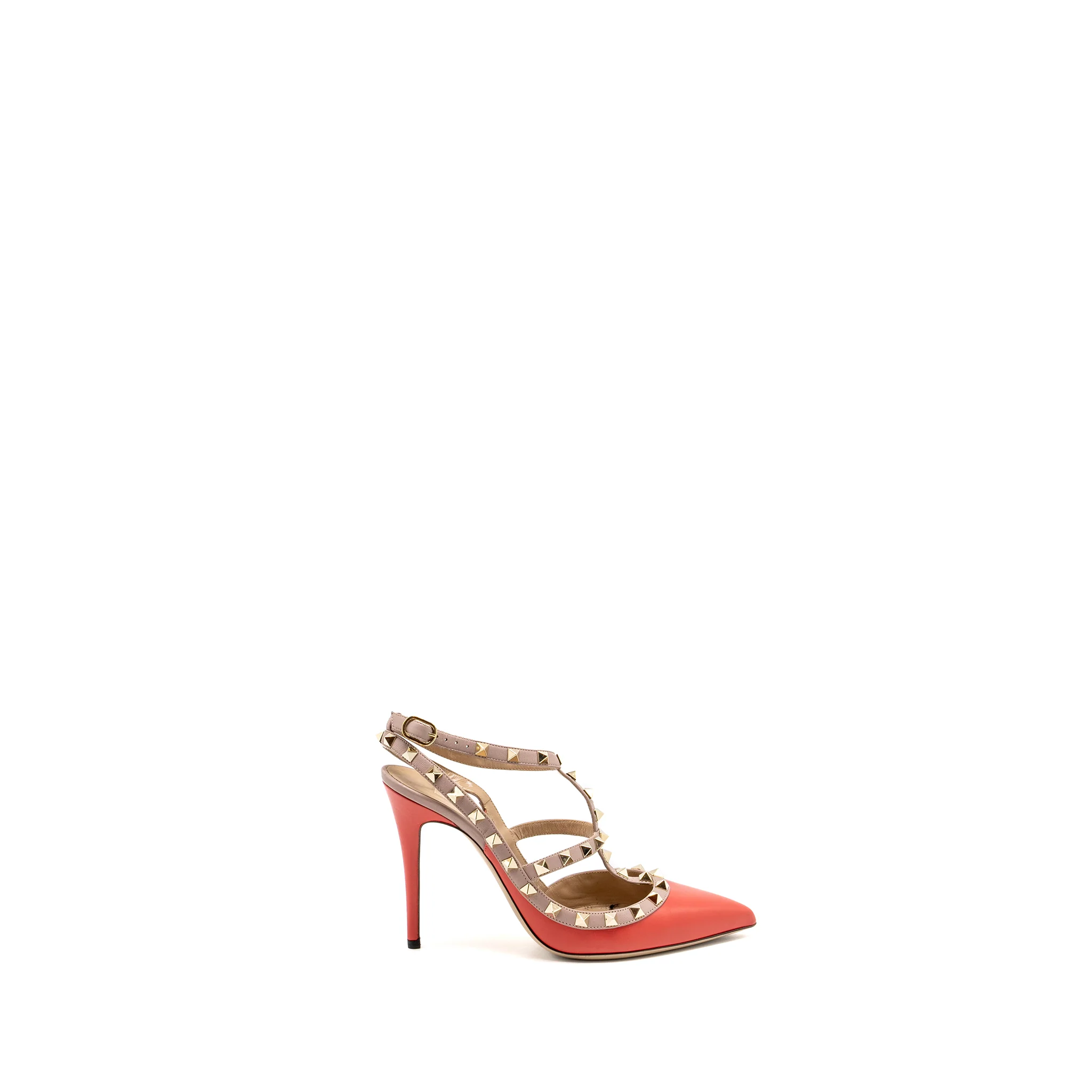 Valentino Size 39 Garavani Rockstud Slingback Heels Leather Orange Red - Image 5