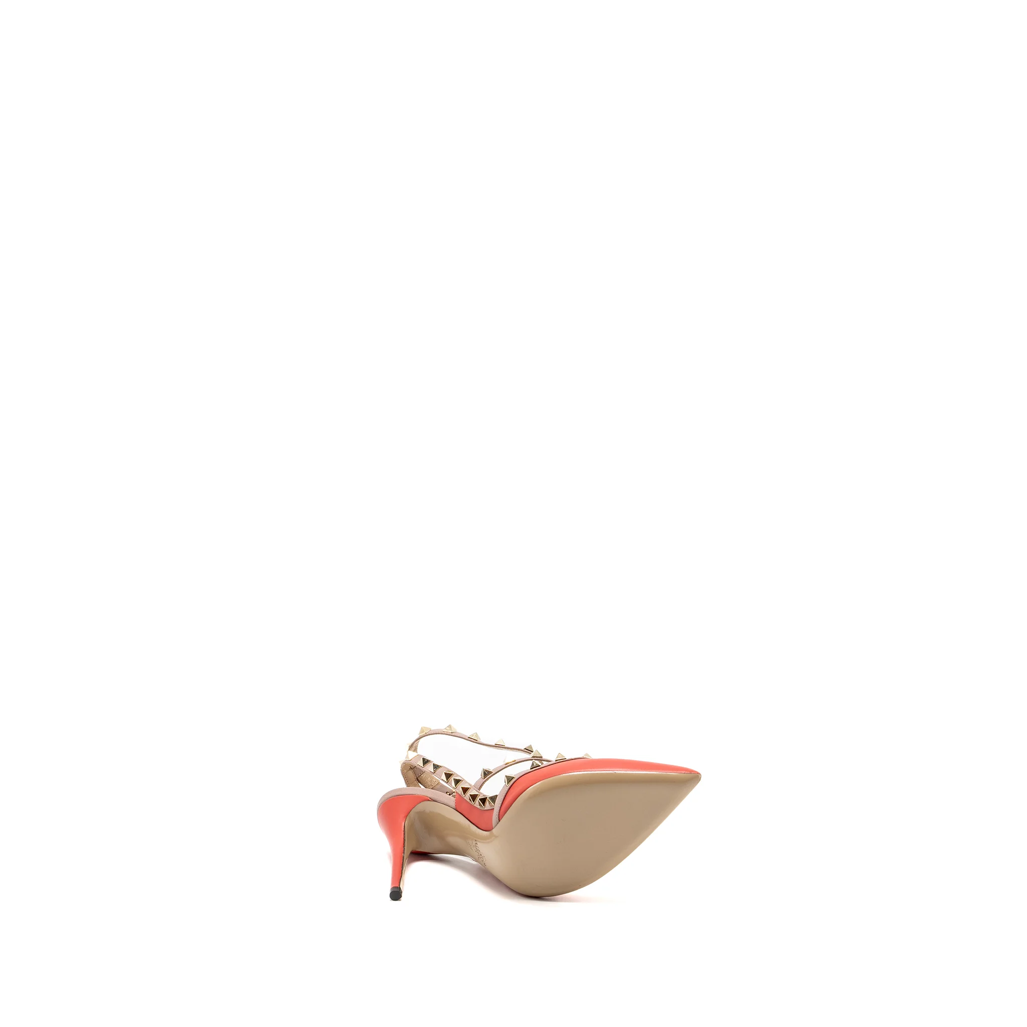 Valentino Size 39 Garavani Rockstud Slingback Heels Leather Orange Red - Image 6