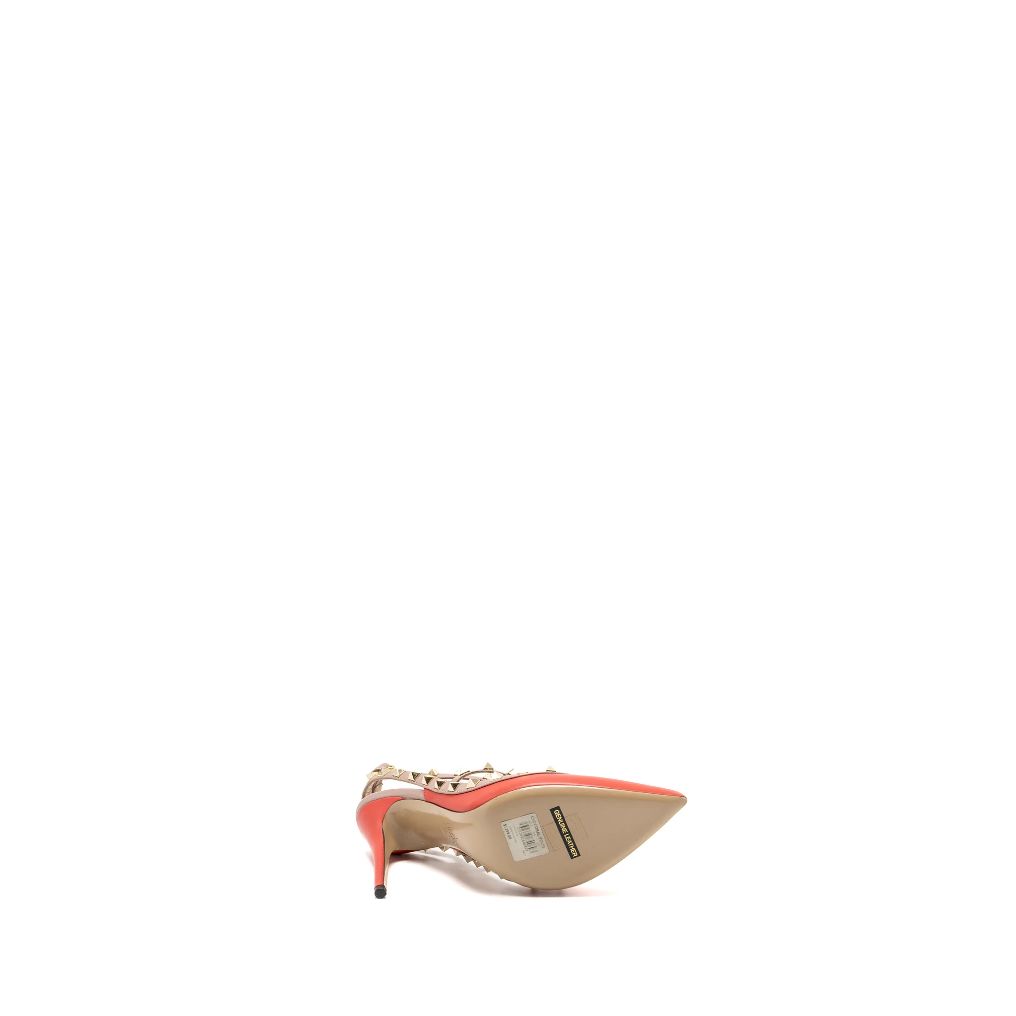Valentino Size 39 Garavani Rockstud Slingback Heels Leather Orange Red - Image 7