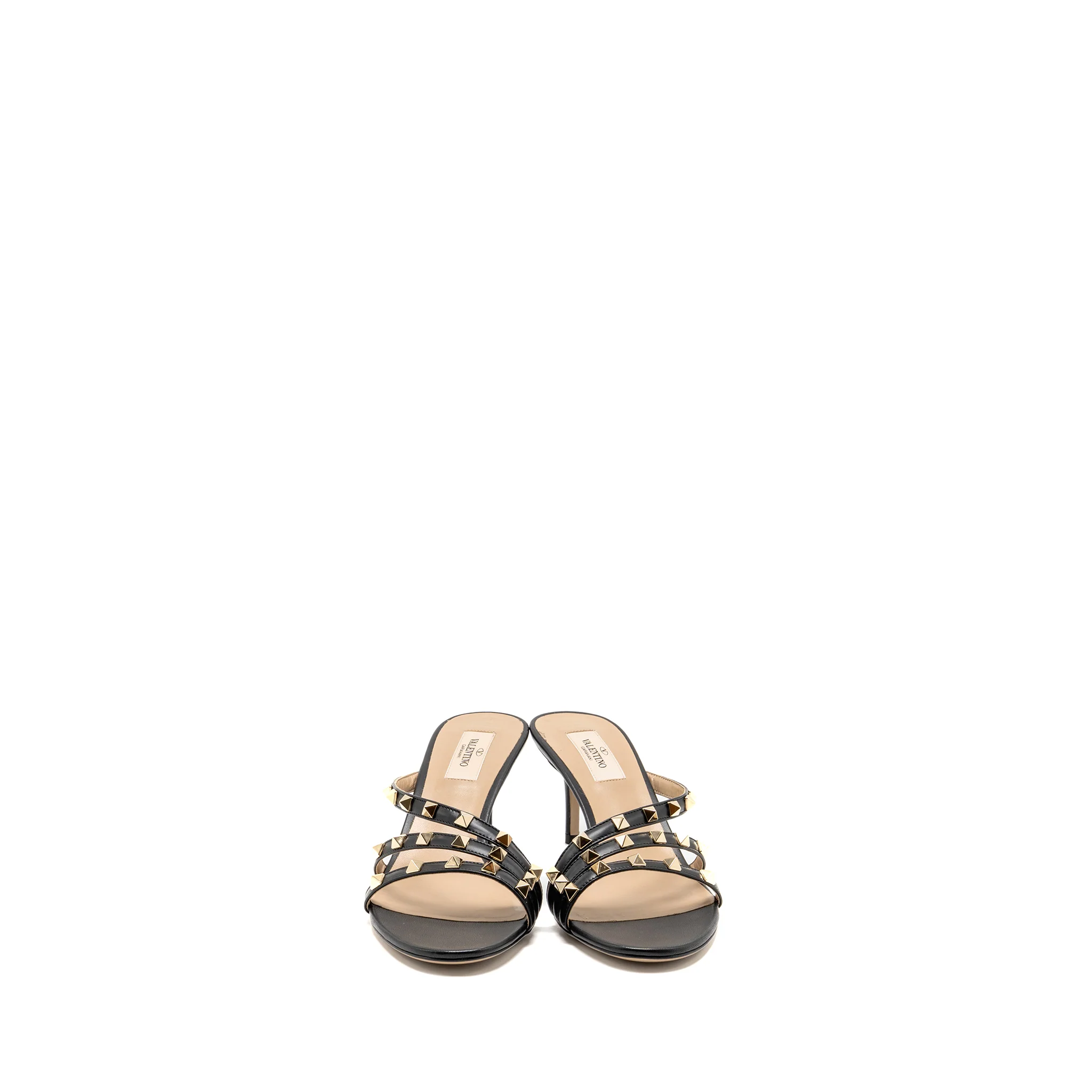 Valentino Size 40 Garavani Rockstud Heels Sandals Leather Black LGHW - Image 2