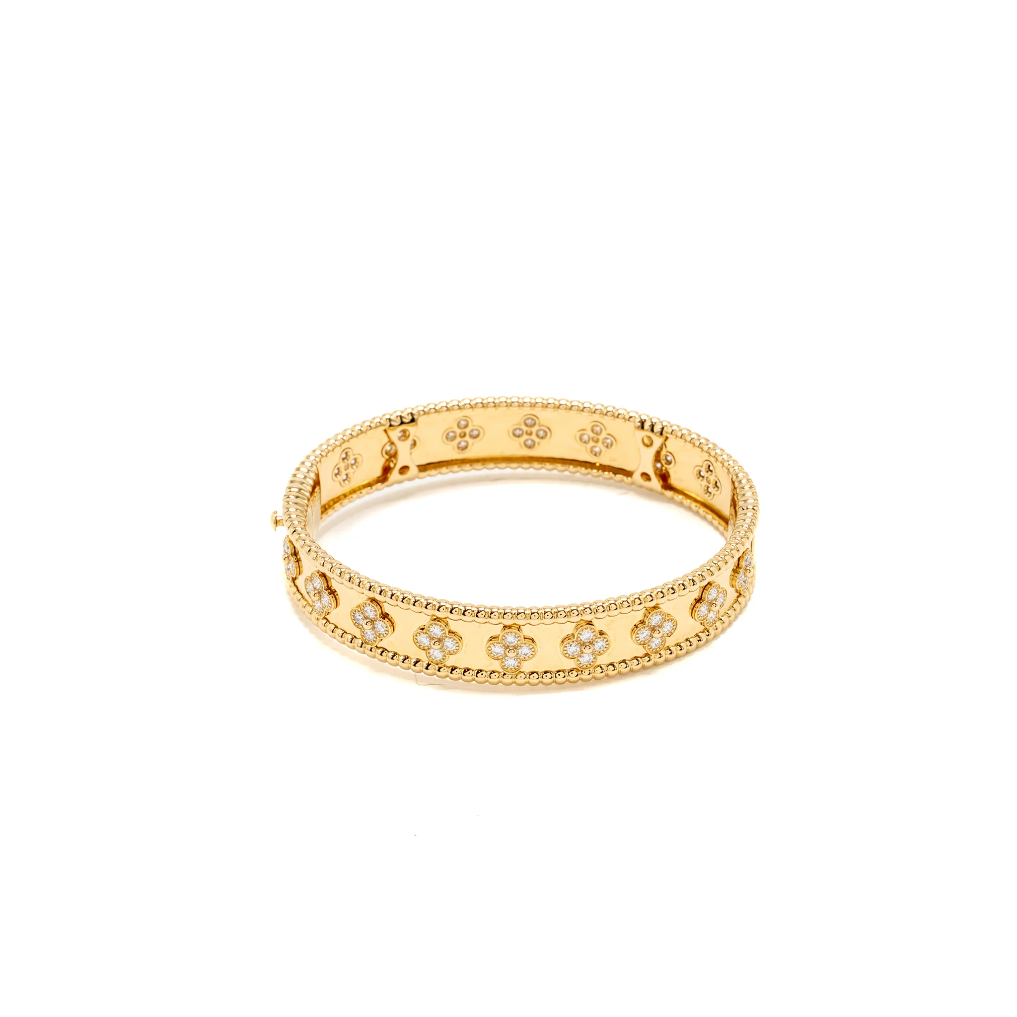 Van Cleef and Arpels Size S Perlée Clovers Bracelet, Small Model Yellow Gold, Diamond