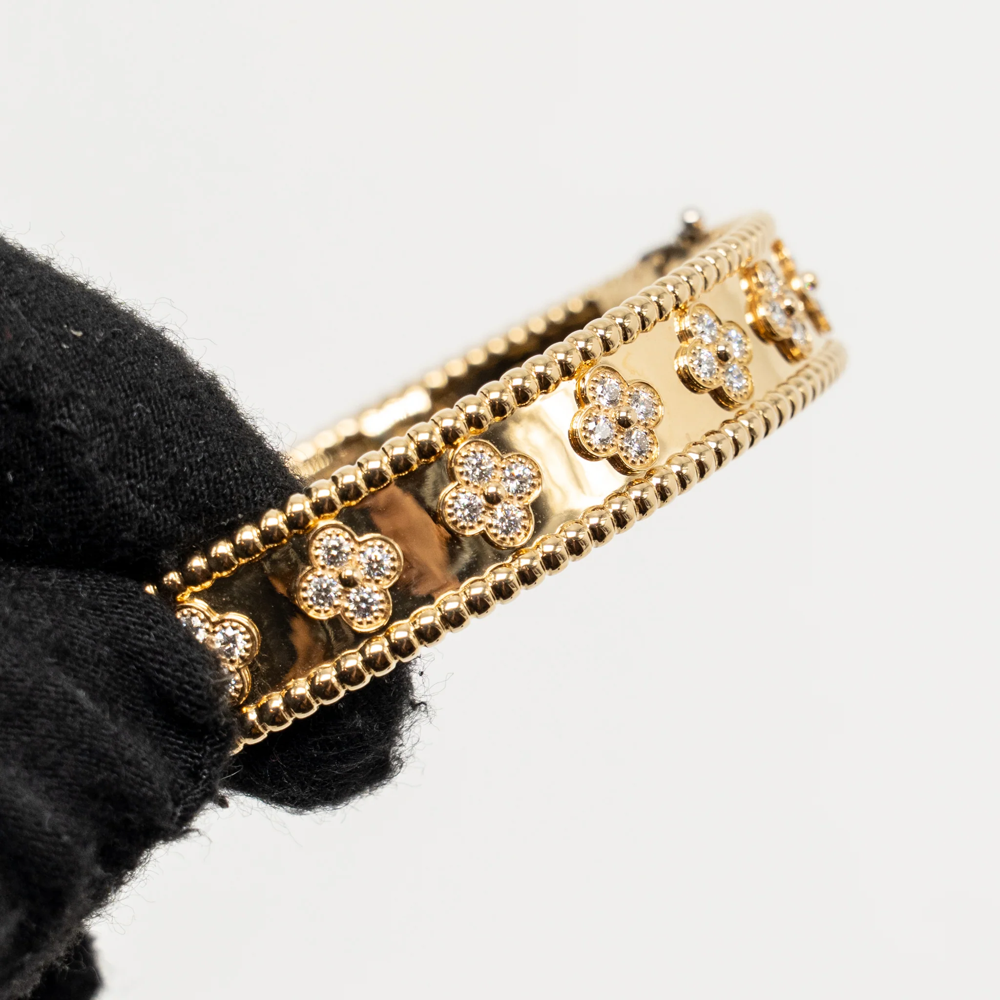 Van Cleef and Arpels Size S Perlée Clovers Bracelet, Small Model Yellow Gold, Diamond - Image 5