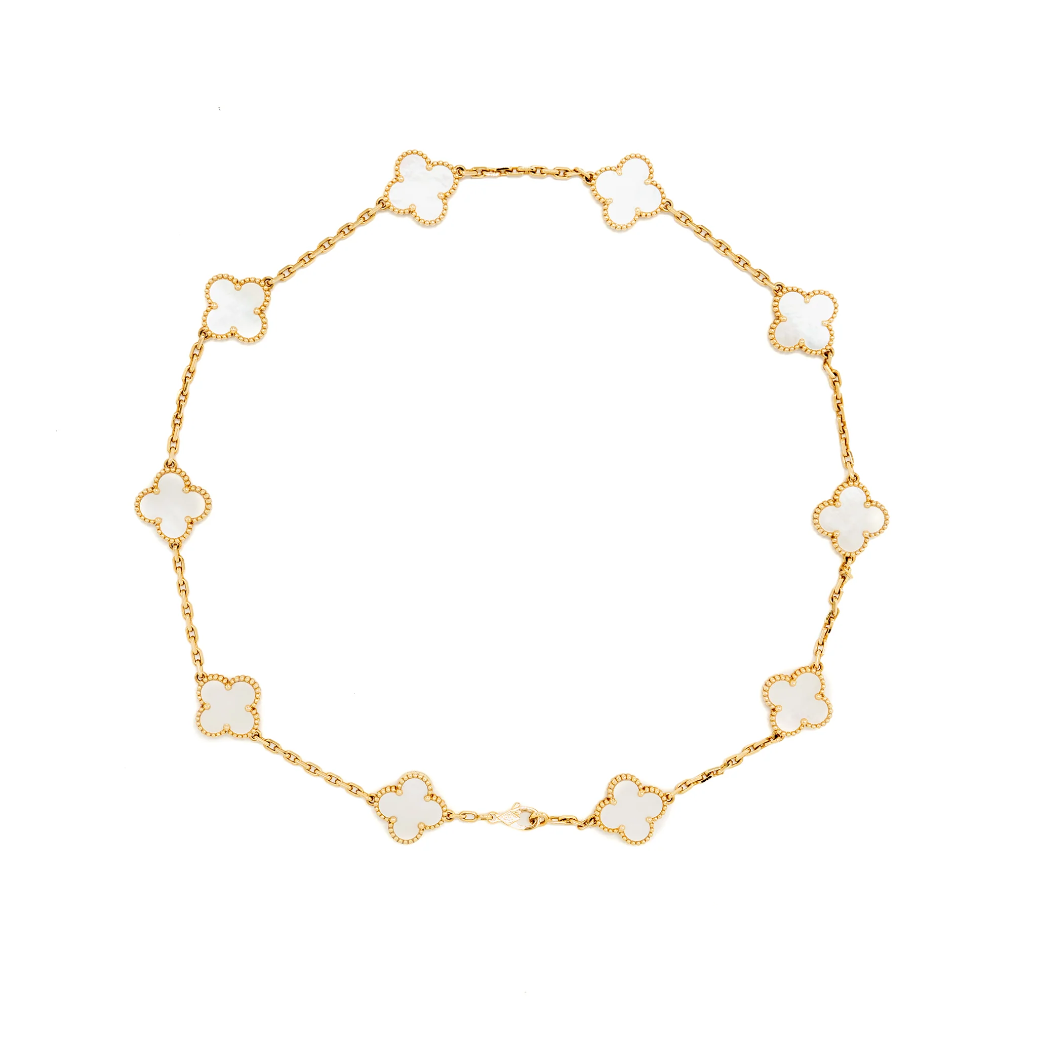 Van Cleef & Arpels Vintage Alhambra 10-Motif Necklace, Yellow Gold, White Mother-of-Pearl