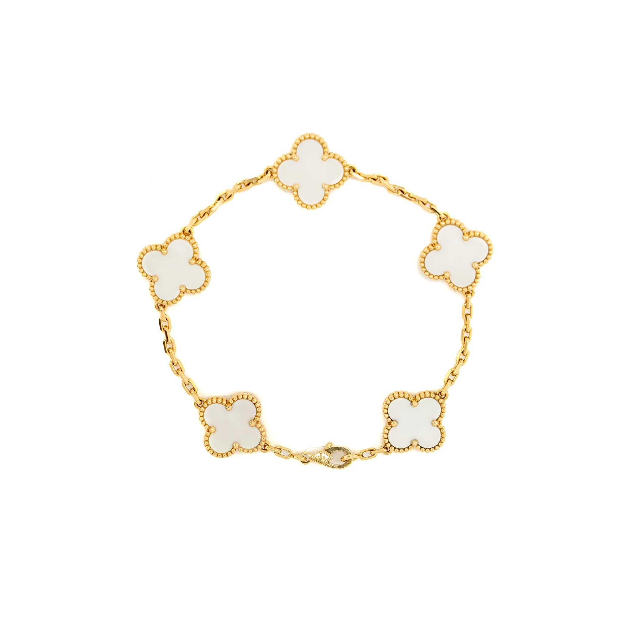 Van Cleef & Arpels Vintage Alhambra Bracelet, 5 Motifs Mother-of-Pearl / Yellow Gold