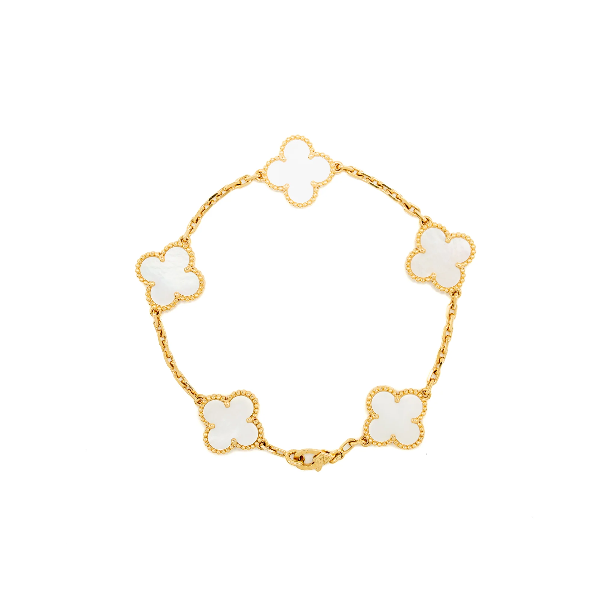 Van cleef & arpels vintage Alhambra bracelet 5 motifs white mother of Pearl, yellow gold