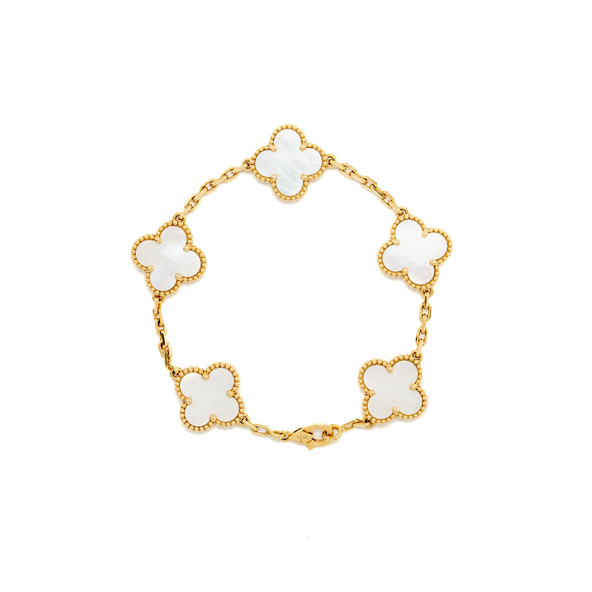 Van Cleef & Arpels Vintage Alhambra Bracelet, 5 Motifs, Yellow Gold, Mother-of-Pearl