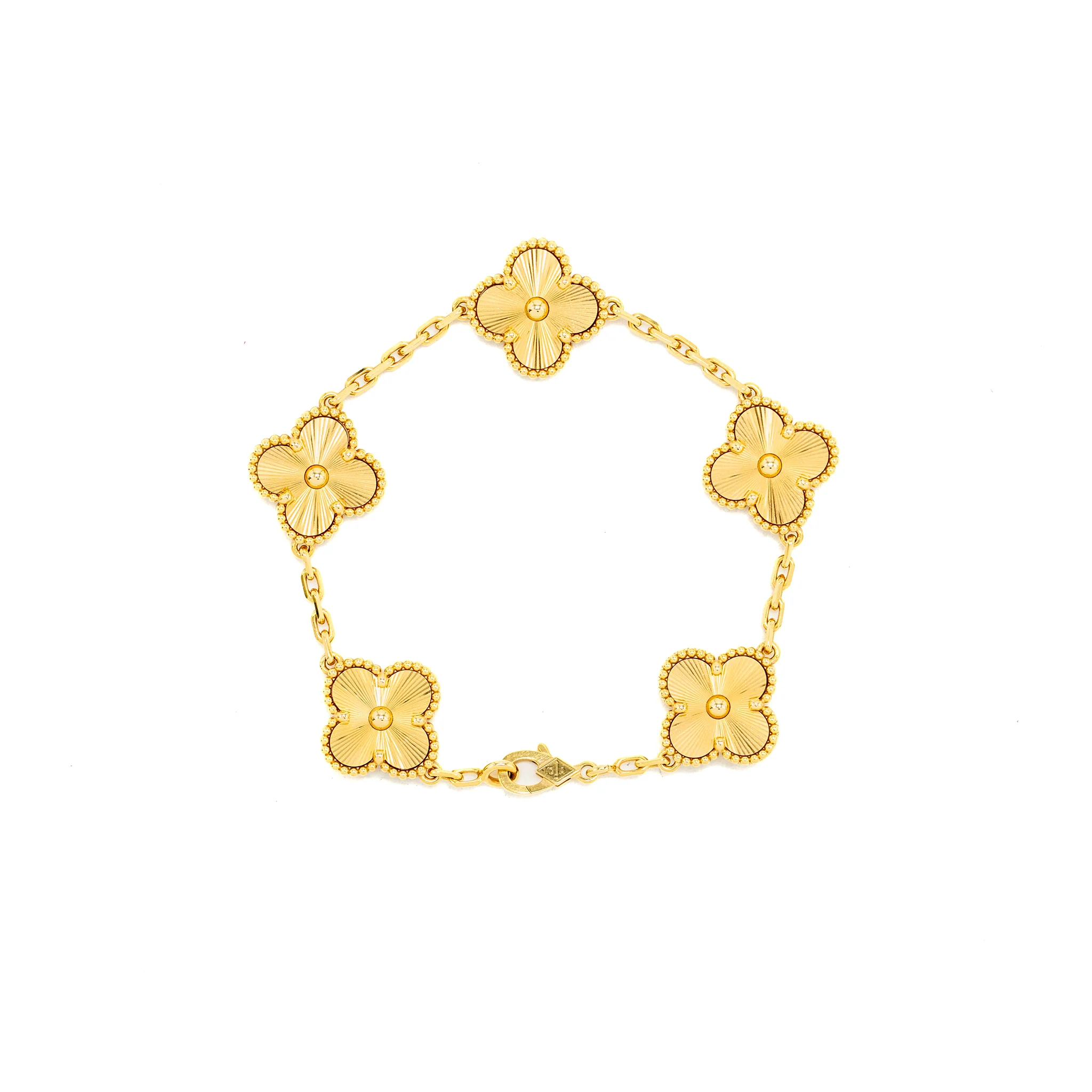 Van Cleef & Arpels Vintage Alhambra 5-Motif Bracelet, Yello Gold, Guilloche