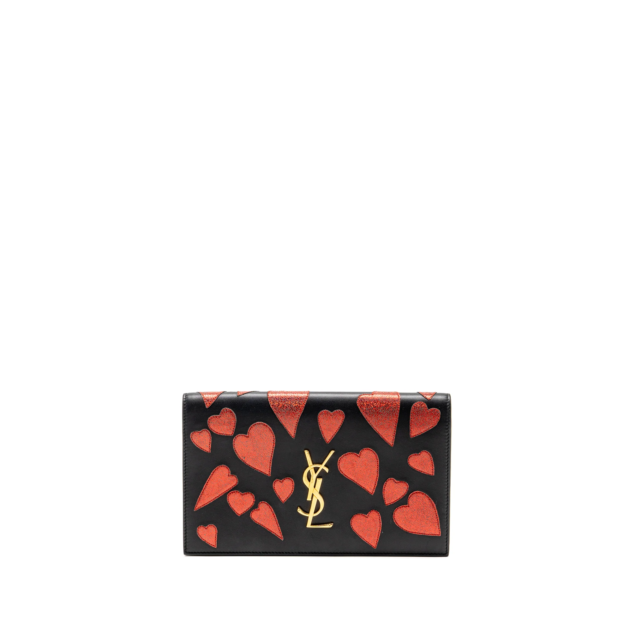 Saint Laurent/YSL Small Hearts Kate Clutch Calfskin Black/Metallic Red GHW